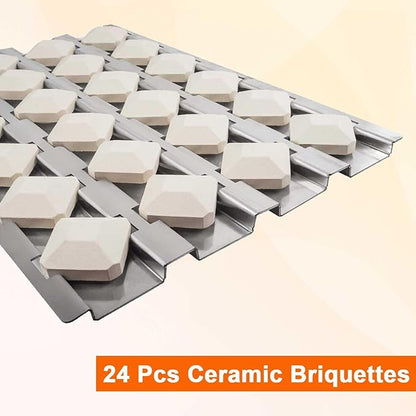 BBQ Future Grill Replacement Parts for Alfresco Gas Grill, Ceramic Briquettes Tray for Alfresco ALX2-30, ALX2-42, ALX2-56 Series Gas Grills, Heat Plate with 24pcs Ceramic Briquettes, 2 Pack