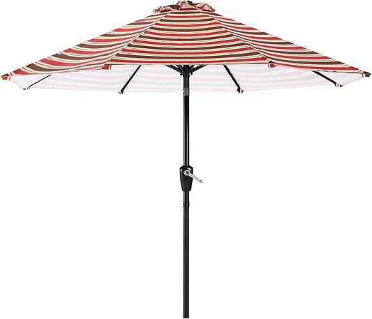 ABCCANOPY 9FT Patio Umbrella - Outdoor Waterproof Table Umbrella with Push Button Tilt and Crank, 8 Ribs UV Protection Pool Umbrella for Garden, Lawn, Deck & Backyard (Red Stripe)