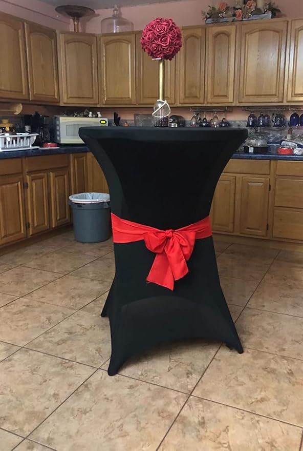 Tina 2 Pack 24x43 Inch Highboy Spandex Cocktail Table Covers Black, Cocktail Table Spandex Covers, Fitted Stretch Cocktail Table Tablecloth for Round Tables (2PC 24X43 Black)