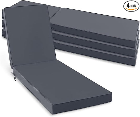 Summsun Chaise Lounge Cushions Outdoor Set of 4 - Waterproof and Fade Resistant Sun Lounger Replacement Cushions - Patio Lounger Pads with Removable Cover for Pool, Deck, 72 x 21 x 3 Inch, Dark Grey