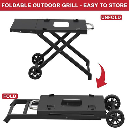 Grill Stand for Ninja Woodfire Outdoor OG700 OG800 Series, Portable Folding Grill Table Cart for Ninja Woodfire OG701 OG850 OG951 and OO101 Pizza Oven with Side Table