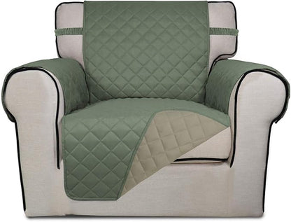 PureFit Reversible Chair Sofa Cover Dog Couch Covers for Sofa, 25.5 in | Greyish Green/Beige, Water Resistant Couch Protector, Washable Pet Couch Cover with Non Slip and Elastic Straps For Kids