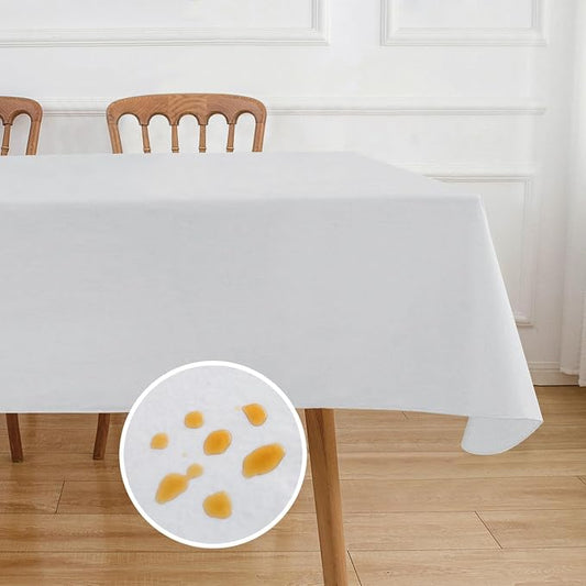 NLMUVW Vinyl Tablecloth with Flannel Backing 100% Waterproof Rectangle PVC Table Cloth Oil Proof Wipe Clean Table Cover for Dining Party Camping Outdoor, White, 60 X 102 Inch