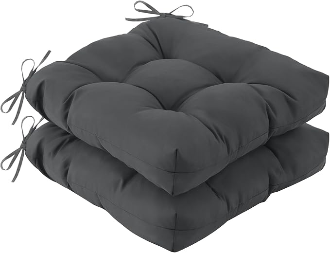 IASEAHK Outdoor Chair Cushions Set of 2, 17" x 17" x 4", Waterproof Outdoor Seat Cushions for Patio Furniture, Fade-Resistant Patio Chair Cushion, Dining Wicker Chair Pads for Porch Garden, Dark Grey