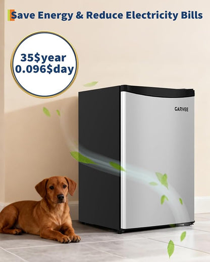 Garvee 4.5 Cu.Ft Mini Fridge with Freezer, Low Noise< 38dB, Compact Refrigerator w/Reversible Door, Adjustable Thermostat, Energy-Efficient Small Fridge for Bedroom, Office, Dorm | Low Noise 38dB with Adjustable Thermostat, Small Refrigerator for Bedro...