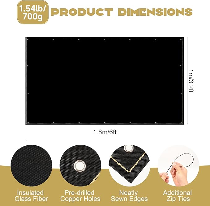Heat Shield Behind Grill 3.2'x6' Heat Shield Mat for Wall, Heavy Duty Grill Fireproof Cover and Screen Protector Thermal Barrier Pad with Hanging Holes for Outdoor Deck Fence, Black (3.2X6FT)