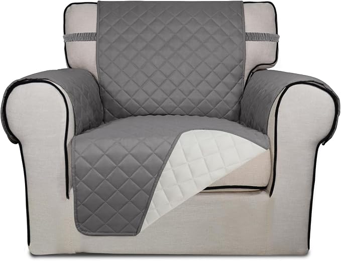 PureFit Reversible Chair Sofa Cover Dog Couch Covers for Sofa, 25.5 in | Gray/Ivory, Water Resistant Couch Protector, Washable Pet Couch Cover with Non Slip and Elastic Straps For Kids