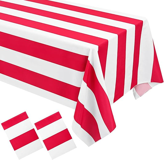2 Pack Red and White Striped Tablecloth Rectangle 54x108inch Polyester Fabric Washable Table Cloth for Afternoon Tea Birthday Party Picnic Barbecue Gathering Indoor Outdoor Dining Table Decor