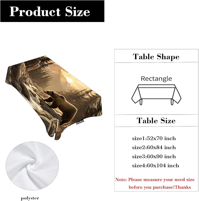 Moslion Tablecloth Grizzly Bear Rectangle Tablecloth Polyester for Picnic Kitchen BBQ 60x84 Inch