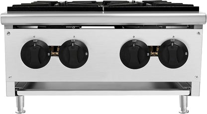 Commercial Countertop Gas Hot Plate Burner,NG LP Convertible Stove with Independent Controls,Standing Pilot Ignition,Cast Iron Grates,Adjustable Legs for Restaurant Prep Cooking (Silver,4 Burner)