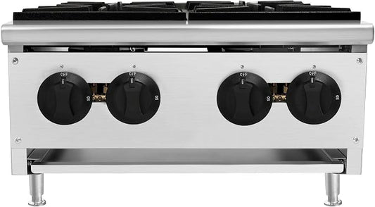 Commercial Countertop Gas Hot Plate Burner,NG LP Convertible Stove with Independent Controls,Standing Pilot Ignition,Cast Iron Grates,Adjustable Legs for Restaurant Prep Cooking (Silver,4 Burner)