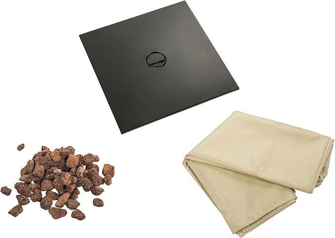 Teamson Home 27.95" Outdoor Metal & Textliene Propane Gas Fire Pit Table and Accessories, Brown/Beige