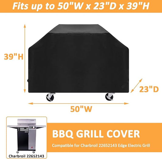 Grill Cover for Charbroil Edge Electric Grill, 50 Inch Waterproof Full-Length Grill Cover for Char Broil 22652143 Series Grill Models, for Charbroil 2 Burner Series Grills