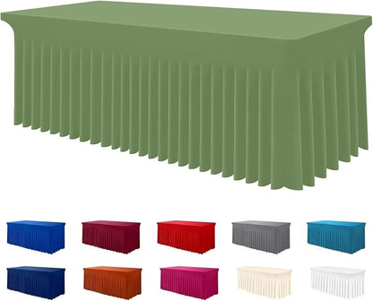 Smiry Spandex Elastic Fitted Table Cloth Skirt for 5FT Rectangle Table | Stretch Washable Table Cloth, Banquet Table Cover for Wedding, Party, Indoor & Trade Shows, (Sage Green, 60Lx30Wx30H)