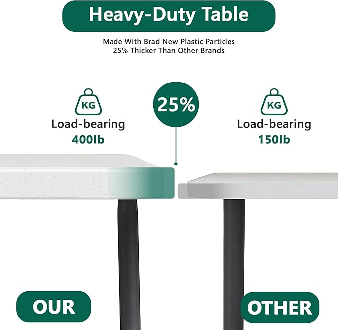 Folding Table 5FT Heavy Duty Plastic Table with Handle, Foldable&Portable, Fold-in-Half Utility Tables for Outdoor, Dining, Wedding, Events, Indoor, Picnic, Camping, Party,Khaki