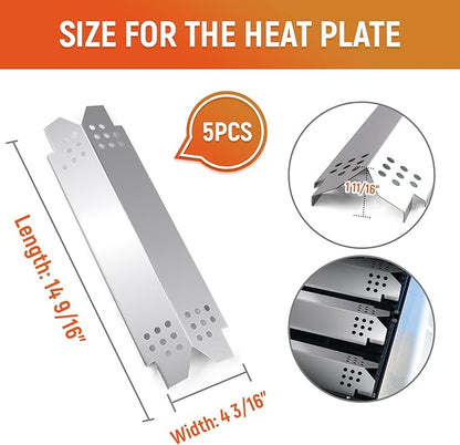 Grill Heat Plate Replacement Parts for Nexgrill 5 Burner 720-0888, 720-0888N, 720-0830H, Stainless Steel Grill Heat Tents, Flame Tamers for Nexgrill Replacement Parts, 5-Burner