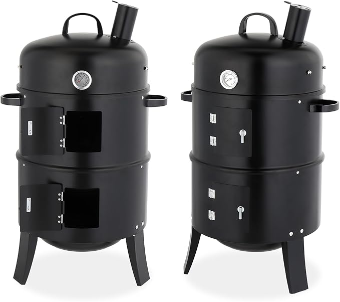16 Inch Multi-Layer Charcoal BBQ Smoker Grill, Heavy Duty Round Grill, Vertical Smoker with Thermometer, for Outdoor Cooking, Patio, Parties, Backyard