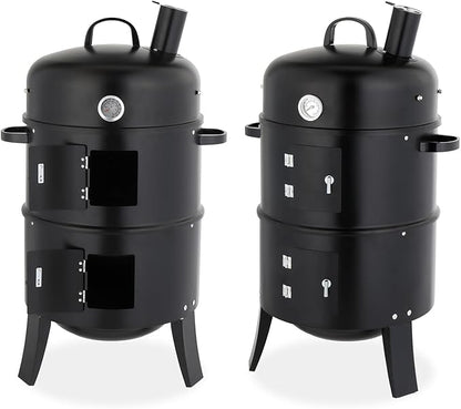 16 Inch Multi-Layer Charcoal BBQ Smoker Grill, Heavy Duty Round Grill, Vertical Smoker with Thermometer, for Outdoor Cooking, Patio, Parties, Backyard
