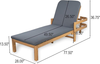 Christopher Knight Home Kayas Acacia Wood Chaise Lounge with Adjustable Backrest, 77.5" Outdoor Sun Lounger with Cushion, Modern Patio Lounger Recliner Chair for Poolside Lawn, Light Teak+Gray, 1PCS