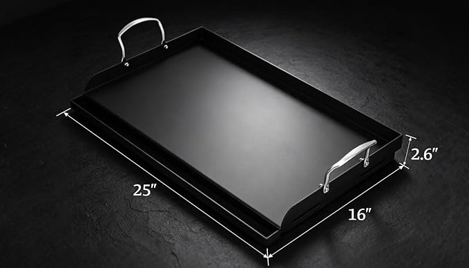 QuliMetal 25" x 16" Cast Iron Grill Griddle Kit, Pre-Seasoned Flat Top Griddle Plate with Scratch-Safe Accessories, Universal Outdoor Griddle for Gas Grill, Charcoal Grill, Camping, BBQ & Tailgating