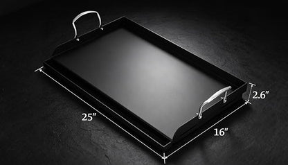 QuliMetal 25" x 16" Cast Iron Grill Griddle Kit, Pre-Seasoned Flat Top Griddle Plate with Scratch-Safe Accessories, Universal Outdoor Griddle for Gas Grill, Charcoal Grill, Camping, BBQ & Tailgating