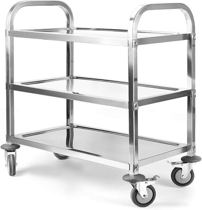 Nisorpa 3 Tier Kitchen Rolling Cart, Stainless Steel, 37 x 20 x 37 Inch | Utility Cart with Wheels, Serving Trolley, Catering Storage Shelf, 2 Lockable Wheels, For Hotel, Restaurant, Home Use