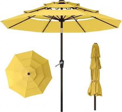 10ft 3 Tier Patio Umbrella, Outdoor Market Table Umbrella with UPF 50+ Vented Canopy, 8 Sturdy Ribs, Easy Push Button Tilt and Crank, Windproof for Deck, Pool, Backyard and Garden
