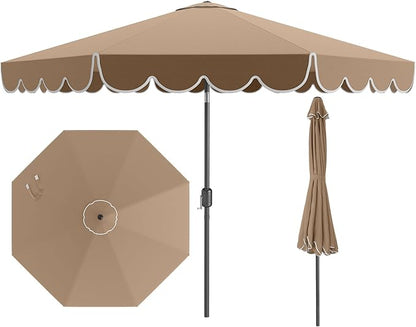 Tangkula 10 FT Patio Umbrella, 2-Tiers Scalloped Outdoor Table Market Umbrella with Tilt Adjustment, Crank, 8 Sturdy Ribs for Pool, Deck, Backyard (Coffee)