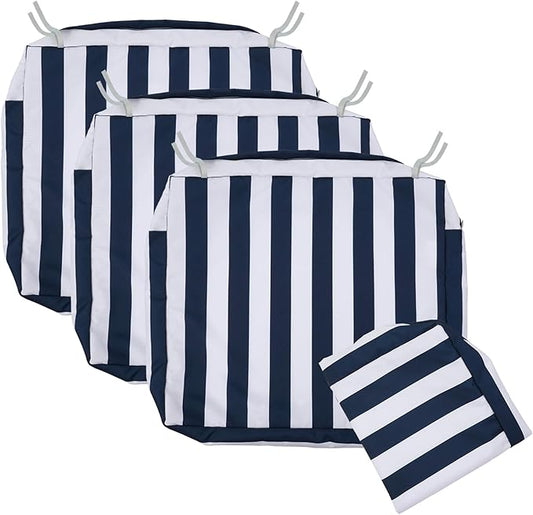 NettyPro Outdoor Cushion Covers 24 x 24 inch Water Repellent UV Resistant Patio Furniture Chair Seat Cushion Slipcover with Zipper and Tie, Stripes Black and White