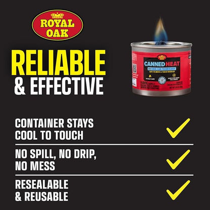 Royal Oak Canned Heat 24 Pack 6 Hour Chafing Fuel, Easy Open, Resealable, Non-Drip, for Food, Burners for Chafing Dishes, Buffet Burners, Parties, Weddings, BBQs