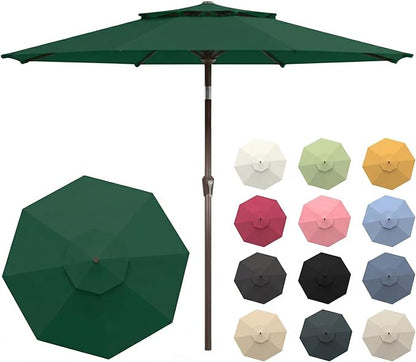 Patio Umbrella, 2 Tier Outdoor Table Umbrella, Large Vented Market Umbrellas with Push Button Tilt and Crank, 8 Sturdy Ribs for Backyard, Deck, Pool, UPF50+ UV Protection
