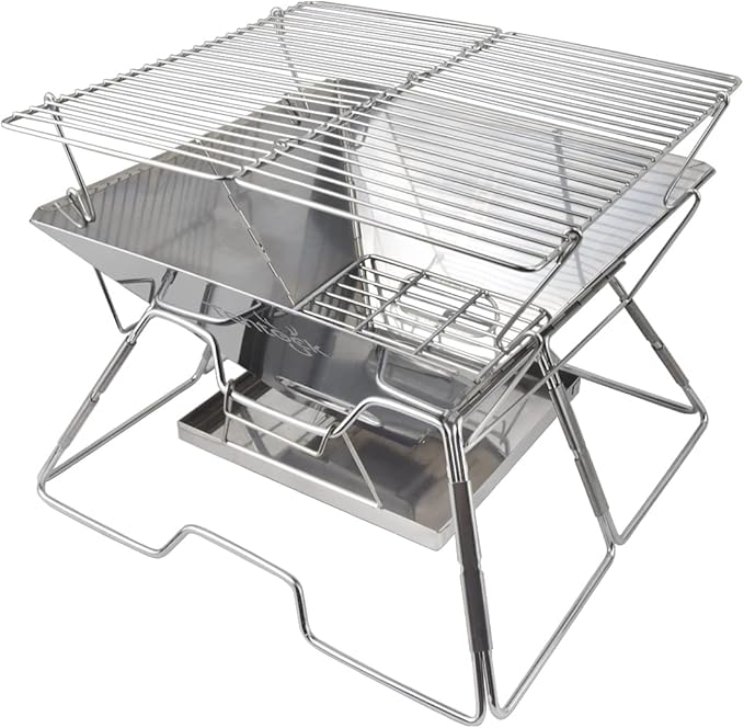 Tentock Folding Campfire Grill, Portable Fire Pit Grill for Camping, bbq Grill Charcoal 304 Stainless Steel Grate Barbeque Grill with Carrying Bag