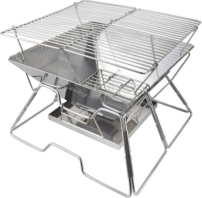Tentock Folding Campfire Grill, Portable Fire Pit Grill for Camping, bbq Grill Charcoal 304 Stainless Steel Grate Barbeque Grill with Carrying Bag
