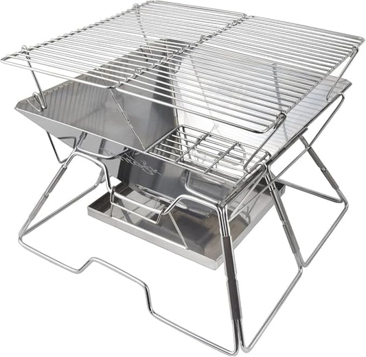 Tentock Folding Campfire Grill, Portable Fire Pit Grill for Camping, bbq Grill Charcoal 304 Stainless Steel Grate Barbeque Grill with Carrying Bag