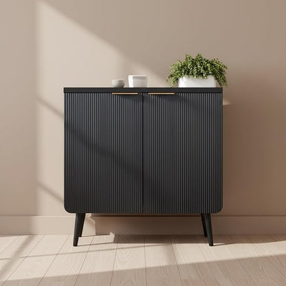 29.5" Modern Fluted Sideboard Cabinet with 2 Doors, Wood Storage Credenza with Shelves, Multi-Purpose Buffet Cabinet for Entryway, Dining & Living Room, Black