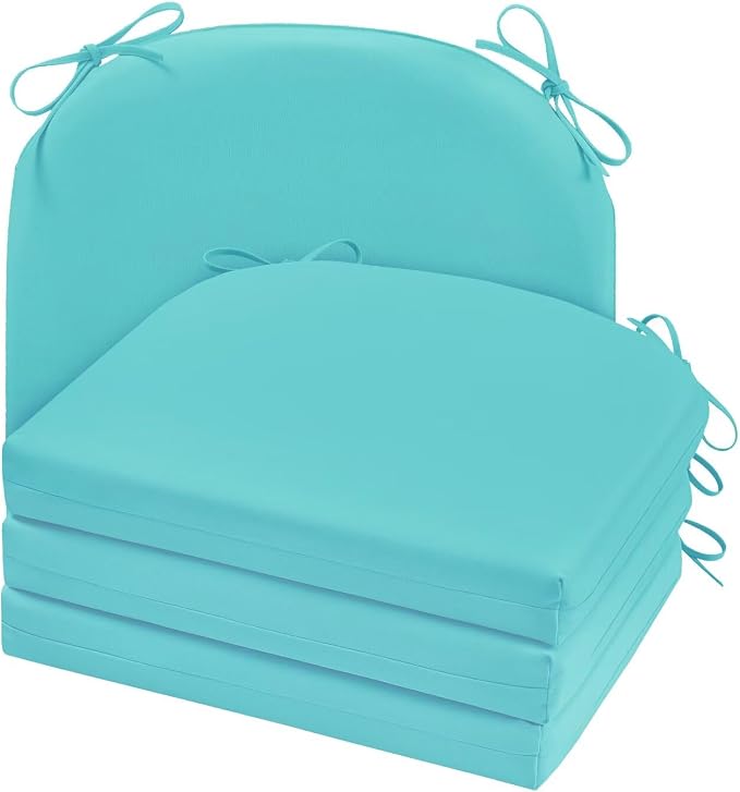 Cozyide Outdoor Chair Cushions, Waterproof Patio Seat Cushions with Adjustable Straps, Round Corner Patio Chair Cushions for Garden, Teal, 17x16x2 Inch (Pack of 4)