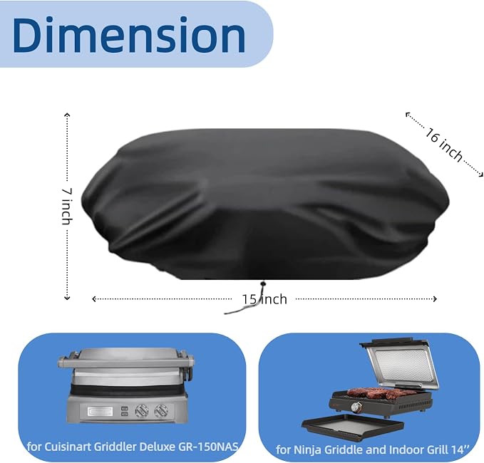 Mini Tabletop Gas Grill Cover for Cuisinart Deluxe GR-150NAS for Ninja 14" | 15x16x7,Waterproof Dustproof Heavy Duty Oxford Fabric,for Ninja 14" GR101 for Cuisinart GR-150NAS Deluxe Electric Grill
