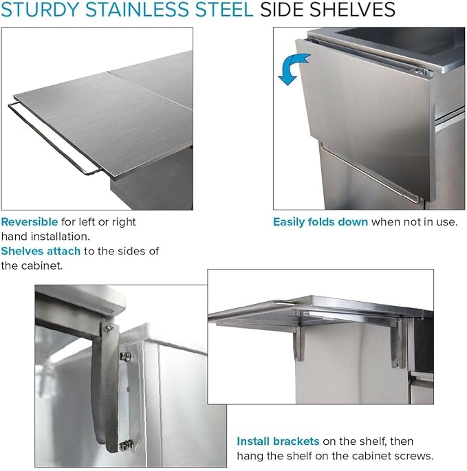 Transolid OUCS3224 Outdoor Kitchen 32-in x 24-in x 37-in Single Utility Cabinet With Folding Shelves, Stainless Steel
