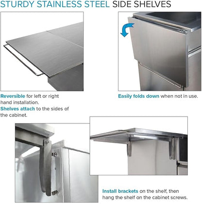 Transolid OUCS3224 Outdoor Kitchen 32-in x 24-in x 37-in Single Utility Cabinet With Folding Shelves, Stainless Steel