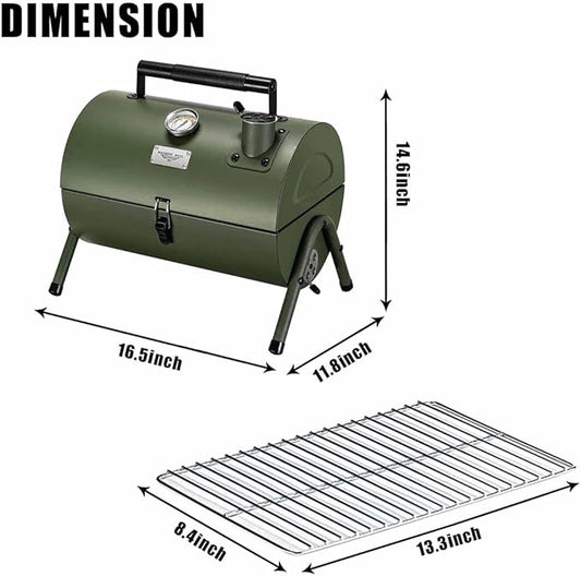 MAISON HUIS Small Charcoal Grill, Portable Tabletop BBQ Smoker for Outdoor Camping,Mini Grill for Tailgating, Hiking & Picnic, (Green)
