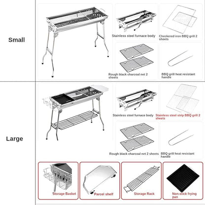BBQ Grill, Stainless Steel Barbecue Grill Smoker Charcoal BBQ, Folding Portable BBQ for 5-10 Persons Family Garden Outdoor Cooking Hiking Picnics Camping Barbecue Party