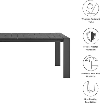 Modway Tahoe Outdoor Patio Powder-Coated Aluminum 9-Piece Dining Set in Gray White - Rectangular Patio Furniture Set for 8 - Outside Table with Umbrella Hole and Cushioned Chairs - Modern Patio Set