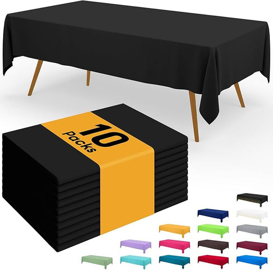 Smiry Disposable Table Cloth - 10 Pack, 54 x 108 Inch Waterproof Rectangle Tablecloths for Parties, Decorative Plastic Table Cover, Leakproof & Sturdy, Black