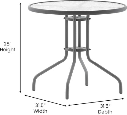 Flash Furniture 31.5 in Metal Round Table, Silver | Tempered Glass Top