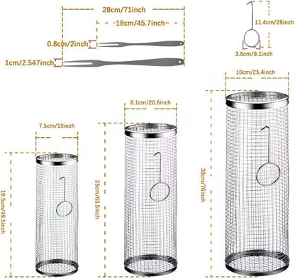 mancola BBQ Net Tube-Rolling Grilling Basket,Rolling Grilling Baskets for Outdoor Grilling,Round Stainless Steel BBQ Grill Mesh, Camping Barbecue Rack for Vegetables, French Fries, Fish