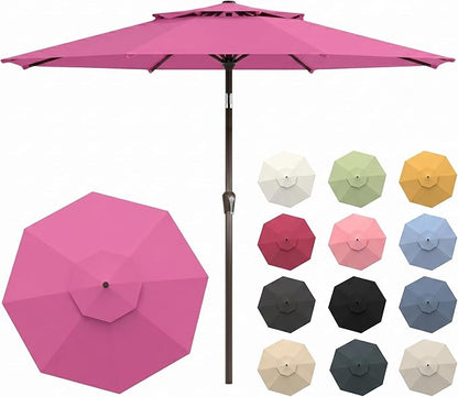 10FT Patio Umbrella, 2 Tier Outdoor Table Umbrella, Large Vented Market Umbrellas with Push Button Tilt and Crank, 8 Sturdy Ribs for Backyard, Deck, Pool, UPF50+ UV Protection