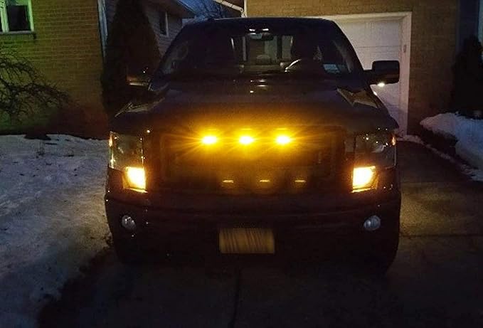 x xotic tech 3pcs Smoked Lens Front Grille Marker LED Light Lamps w/Harness Wiring OE Fit Compatible with Ford F-150 F150 Raptor 2010-2014 & 2017-up(Amber 12-SMD)
