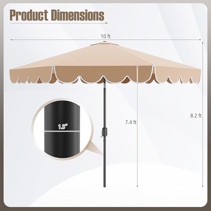 Tangkula 10 FT Patio Umbrella, 2-Tiers Scalloped Outdoor Table Market Umbrella with Tilt Adjustment, Crank, 8 Sturdy Ribs for Pool, Deck, Backyard (Beige)