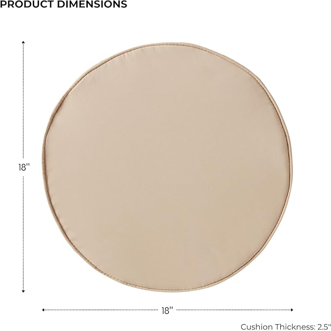 Set of 2 Outdoor 18 inch Round Patio Dining Chair Pads – Comfortable Fiber-Filled Seat Cushions with Ties, Reversible Polyester Fabric - Stone