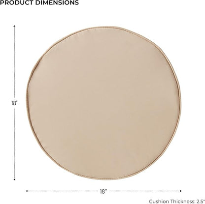 Set of 2 Outdoor 18 inch Round Patio Dining Chair Pads – Comfortable Fiber-Filled Seat Cushions with Ties, Reversible Polyester Fabric - Stone